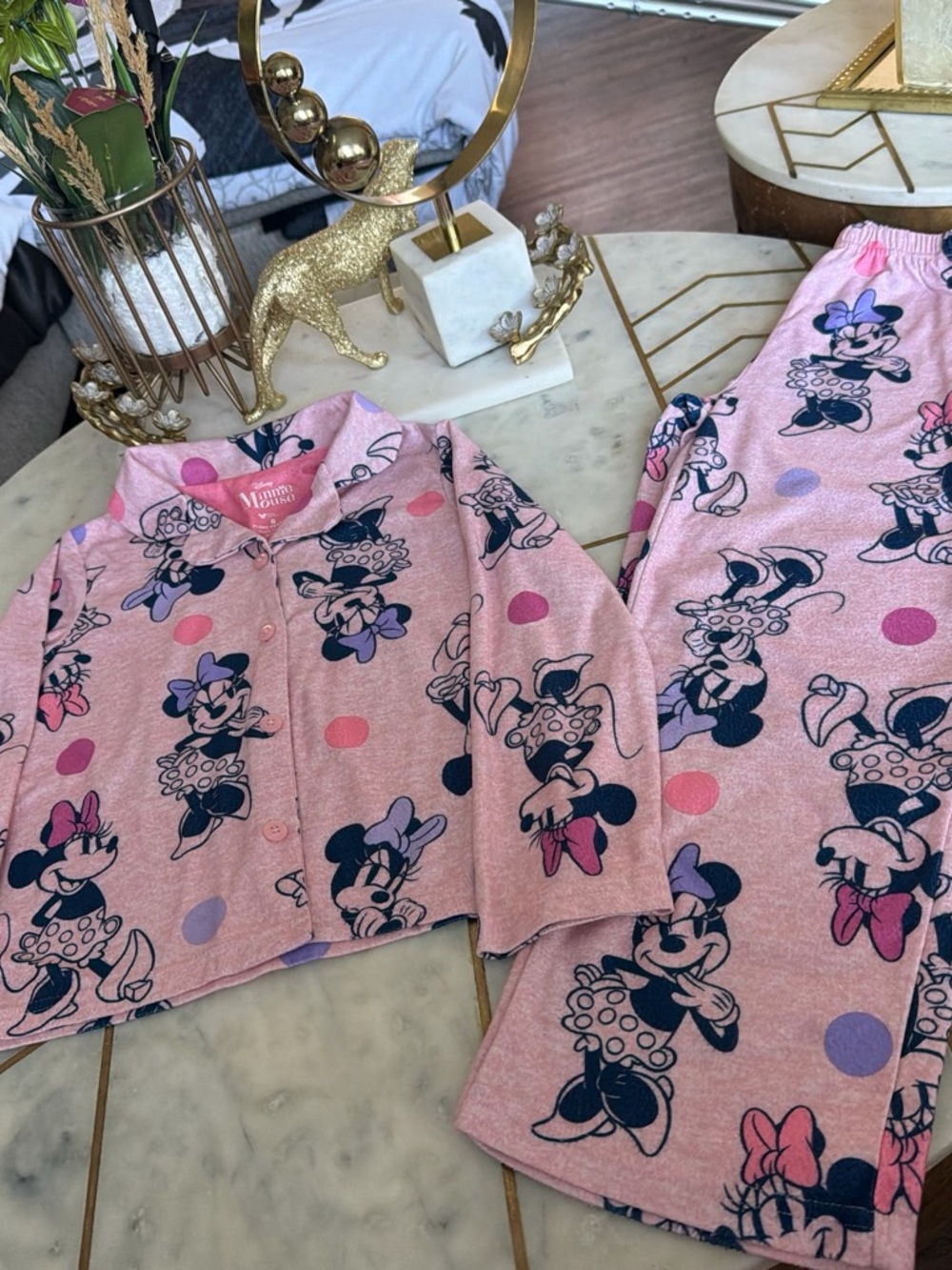 Disney Minnie Mouse Pink and Navy Girls Pajama Set